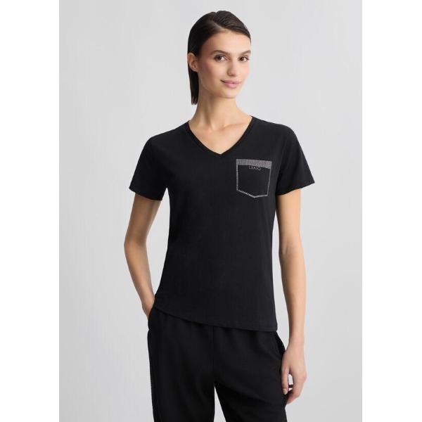 LIU JO T-SHIRT MODA M/C - NERO STRASS - TA5172JS923-M9278
