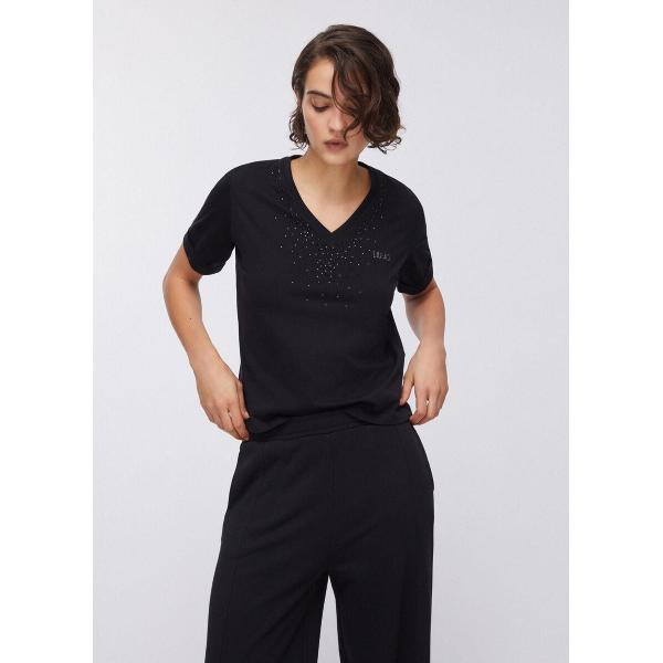LIU JO T-SHIRT M/C STRASS SCOLLO V - NERO - TA6284JS923-22222
