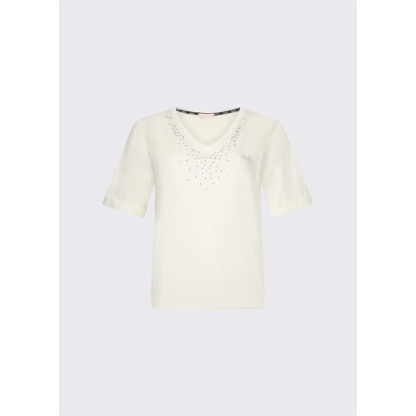 LIU JO T-SHIRT M/C STRASS SCOLLO V - BIANCO LATTE - TA6284JS923-10105