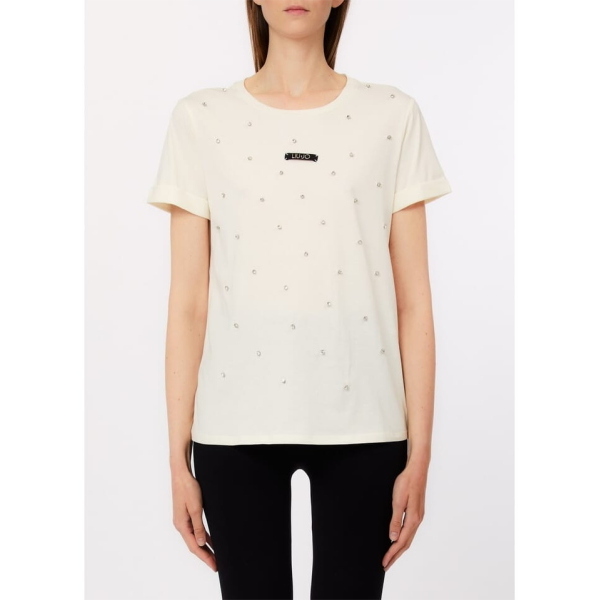 LIU JO T-SHIRT M/C STRASS - BIANCO LATTE - TA6157JS923-M9223